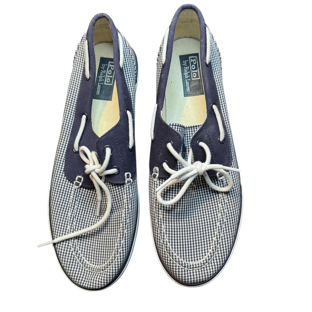 Polo Ralph Lauren Lander Shoes Mens Size 12 Blue Gingham Canvas Boat Casual